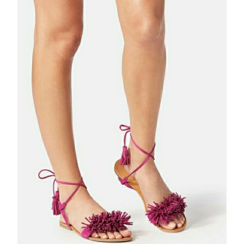 Justfab Tabeta Fringe Lace up flat Sandal